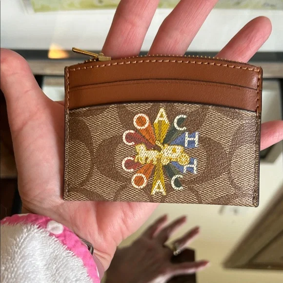 Coach Tan and Brown Card Holder with Colorful Logo - Picture 5 of 7